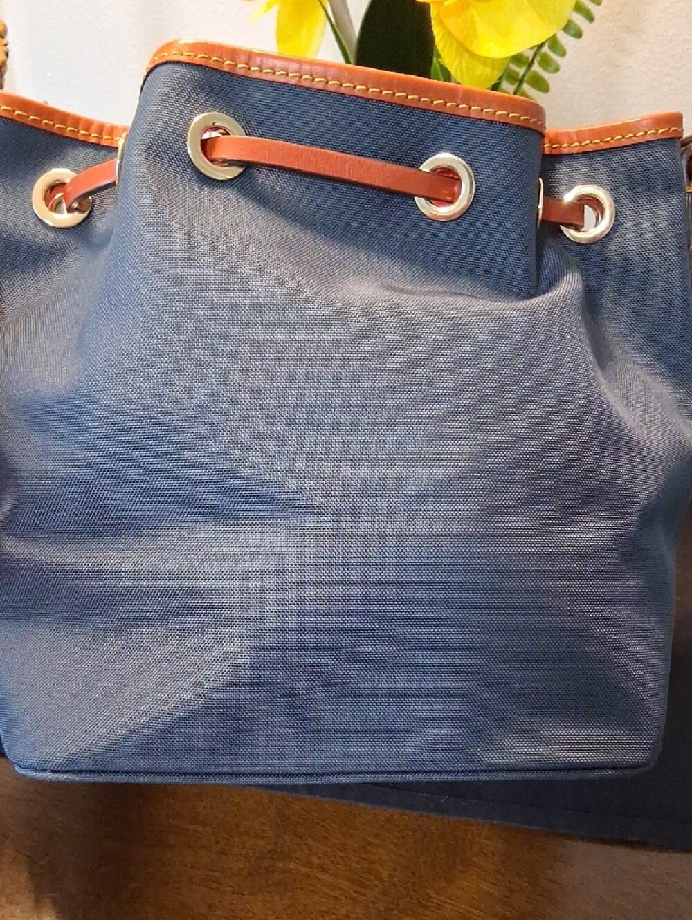 Dooney & Bourke Navy Blue Canvas Crossbody with Brown Leather Trim - Picture 5 of 16